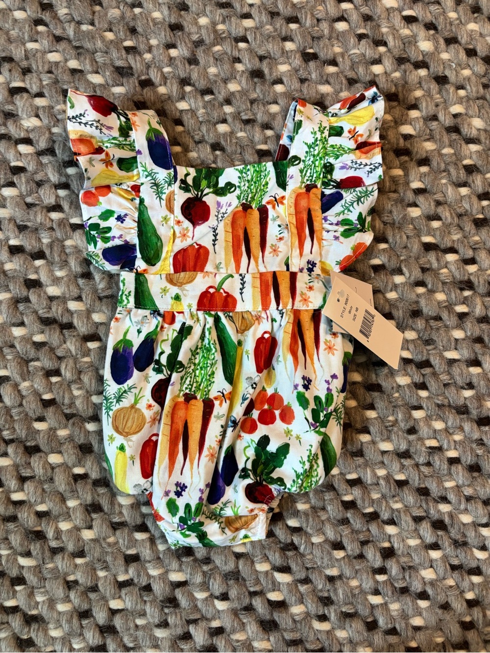 Baby Girls' Vegetable Print Ruffle Romper - White with Multi Color Veggies - Picture 1 of 2